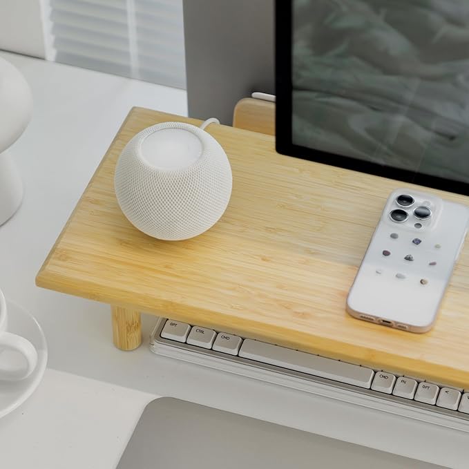 ROCDEER Bamboo Dual Monitor Stand Riser with Underneath Storage, Ergonomic Desk Shelf Supports PC Computer Monitor, Printer, TV for Home, Office, Natural