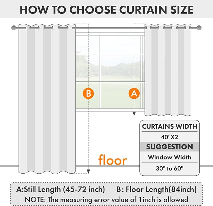 Short Fall Orange Blackout Kitchen Curtain W40 x L45 Inch 2 Panels | Thermal - Image 6