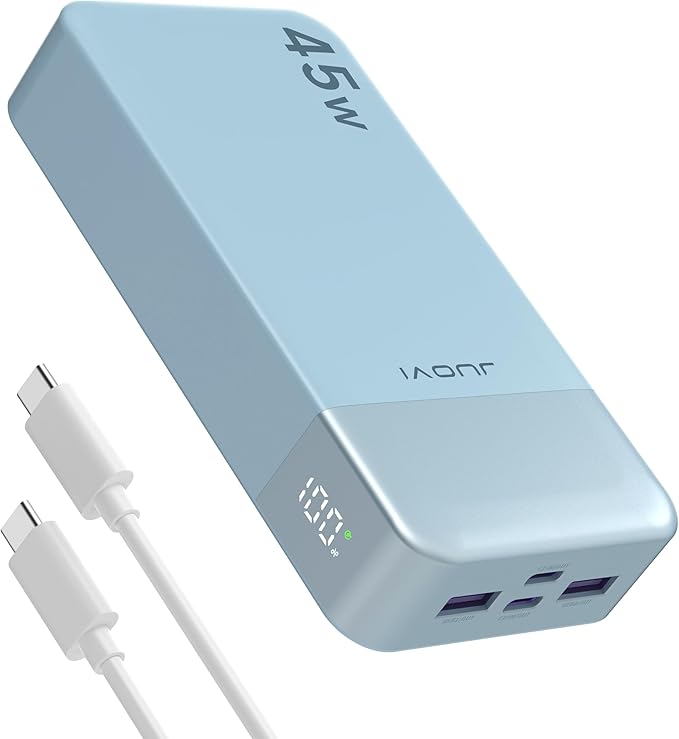 JUOVI J2621 Power Bank Portable Charger,20000mAh 45W PD3.0 QC 4.0 Fast Charging Battery Pack with LED Display,2 USB-C,2 USB-A for iPhone Tablet MacBook