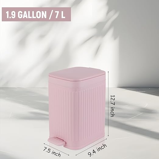 Small Bathroom Trash Can with Lid, 1.9 Gallon Slim Soft Close Step, Kitchen & - Image 5