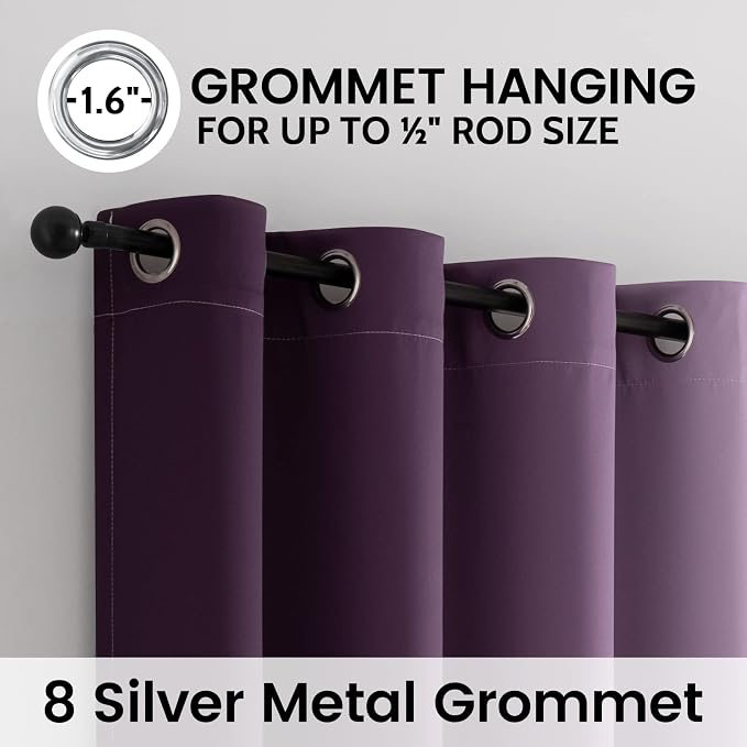 SimpleHome 100% Blackout Ombre Bedroom Curtains Purple and Greyish White 84 | - Image 4