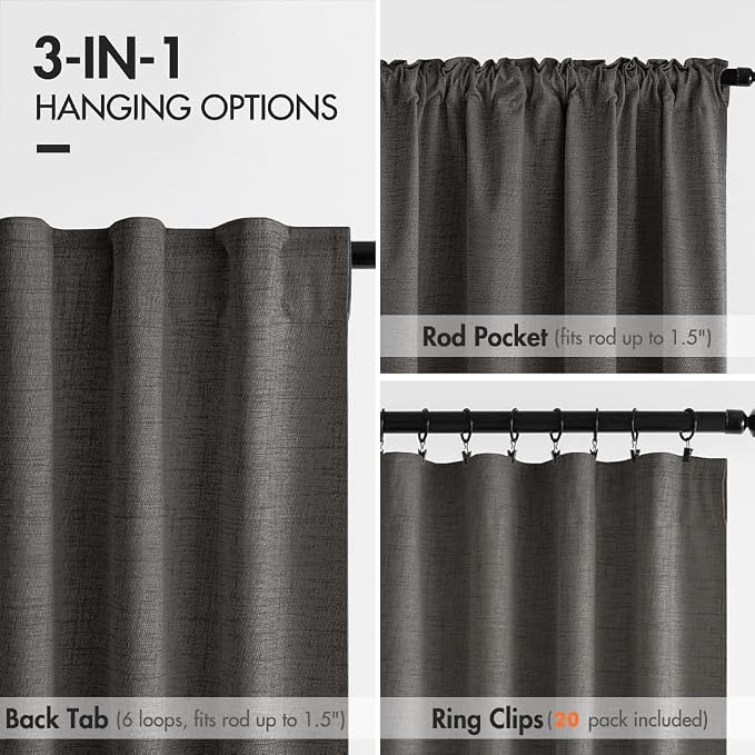 MIULEE 100% Blackout Curtains Linen Curtains 84 Inches Long, Dark Gray | 2 - Image 6