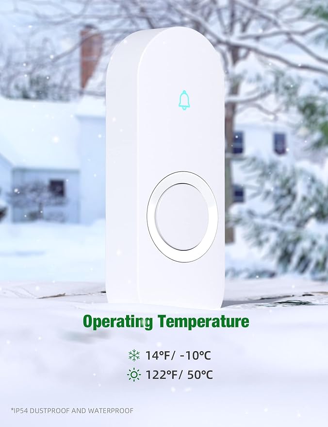 AIDA Lighted Wireless Doorbell for Home, Waterproof Battery Doorbell Wireless 1,000ft Range, 5 Volume Levels with 58 Chimes & LED Flash on Receiver (White, 1 Button & 2 Receiver)