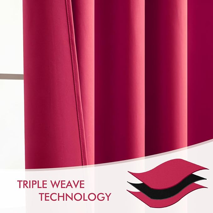 MIULEE Hot Pink Back Tab Blackout Curtains 52x120 Inch Long 2 Panels Set | Rod - Image 7