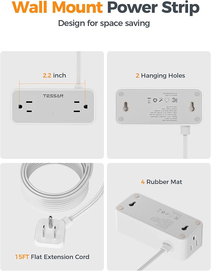 TESSAN Extension Cord 15 FT, Power Strip - Image 8