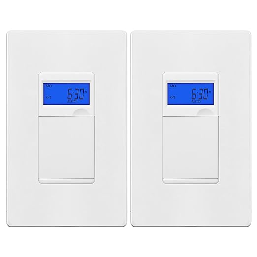 ENERLITES 7 Days Digital in-Wall Programmable Timer Switch for Lights, Fans, and Motors, Neutral Wire Required,7-Day 18 ON/Off Timer Settings, with Blue Backlight, UL Listed, HET01, White, 2 Pack