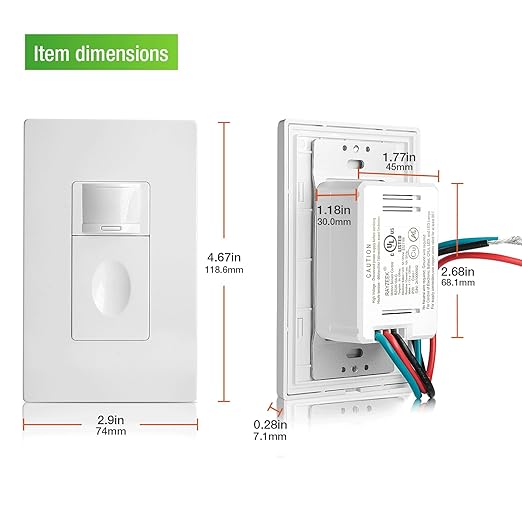 RAYZEEK Motion Sensor Light Switch, 10A, Single Pole, No Neutral Wire, PC Fireproof, 3-in-1 OCC & VAC & Manual On/Off Override Selectable, Motion Sensor Wall Switch for LED/CFL/Incandescent, UL Listed