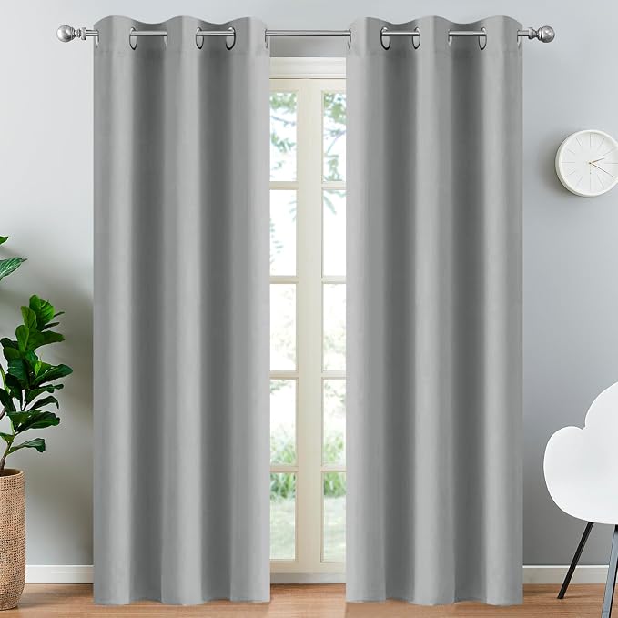 Yakamok Blackout Curtains 38x84 inch Light Grey Thermal Drapes-Bedroom | 1 panel - Image 2