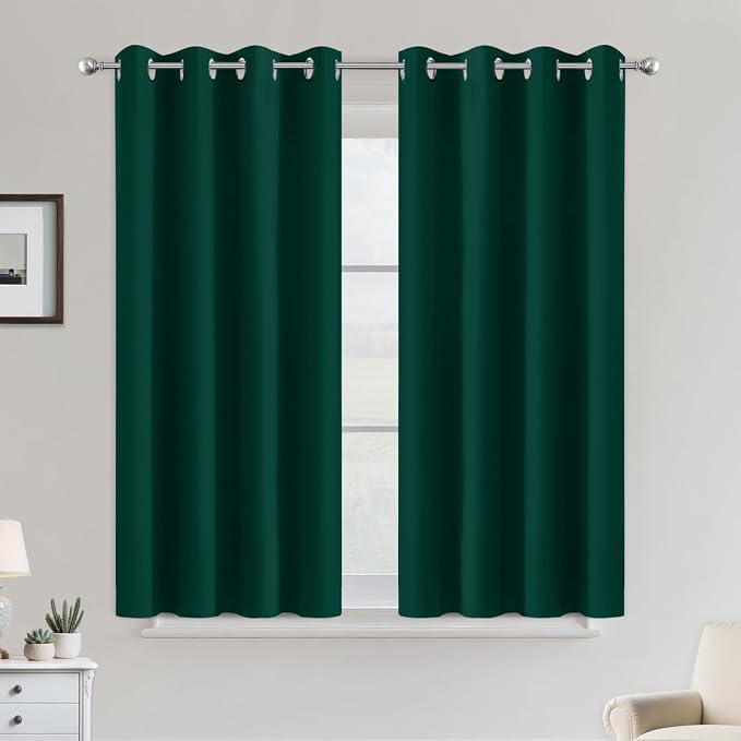 COSVIYA Grommet Room Darkening Dark Green Curtains 45 inch Long by COSVIYA