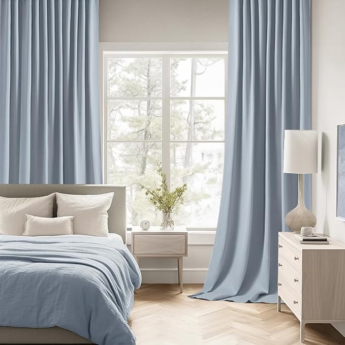 MIULEE Light Blue Back Tab Blackout Curtains 52x102 Inch Long 2 Panels Set | - Image 2
