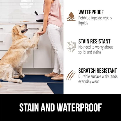 GORILLA GRIP 2 Pack Comfortable Cushioned Kitchen Mats for Floor, 17x24 + 17x48, Waterproof and Stain Resistant, 1/2 Inch Thick Soft Ergonomic Standing Desk Anti Fatigue Mat, Foam Supports Feet, Navy