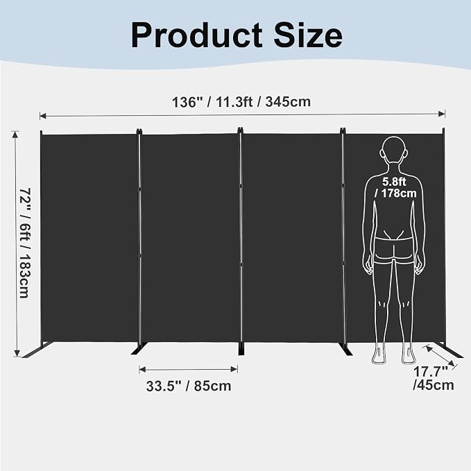 MAYOLIAH 4 Panels Folding Room Divider 6ft Tall Freestanding Privacy Screen | - Image 2