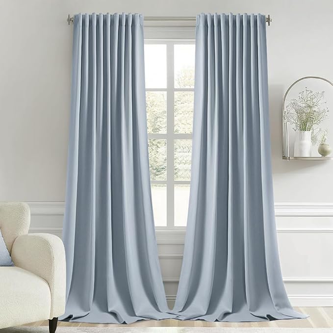 MIULEE Light Blue Back Tab Blackout Curtains 52x120 Inch Long 2 Panels Set | by MIULEE