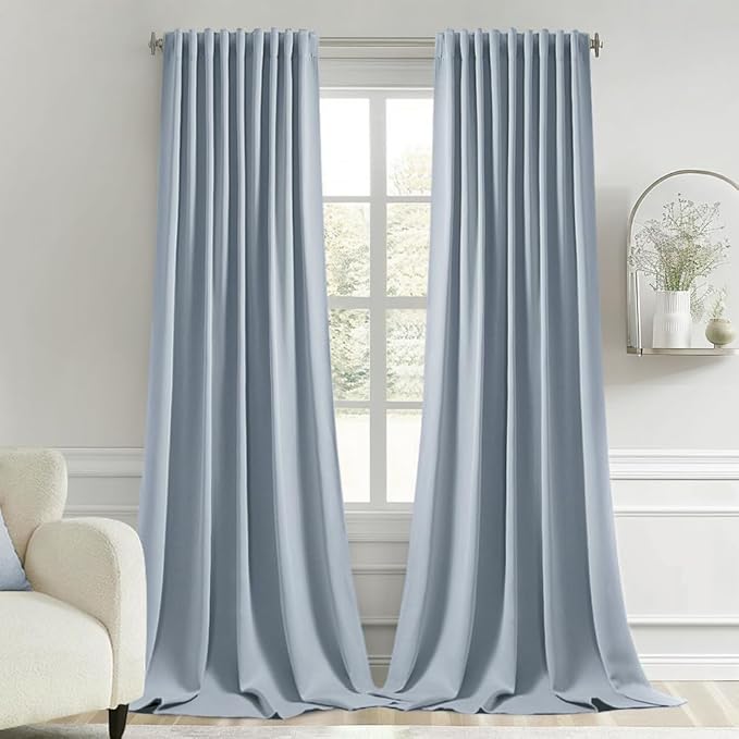 MIULEE Light Blue Back Tab Blackout Curtains 52x102 Inch Long 2 Panels Set | by MIULEE
