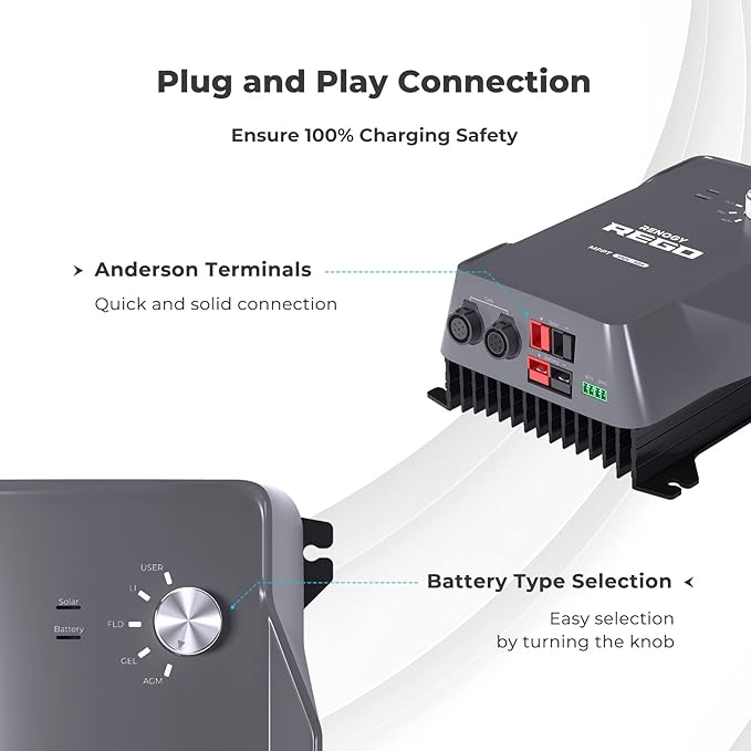 Renogy Solar Charge Controller (Built-in Bluetooth) - REGO 60A 12V/24V Auto DC Input MPPT, with Battery Protect Unit forGel Sealed Flooded Lithium Battery
