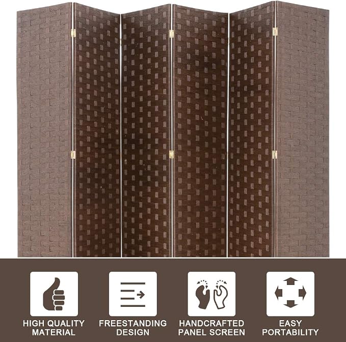 Room Divider Wood Screen 6 Panel Folding Portable Partition Screens Wooden Mesh - Image 2