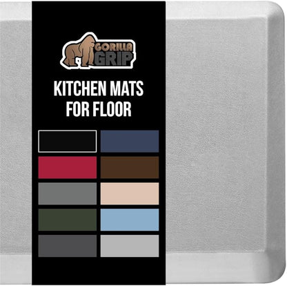 GORILLA GRIP Comfortable Cushioned Kitchen Mats for Floor, 39x20, Waterproof and Stain Resistant Soft Top, 3/4 Inch Thick Ergonomic Standing Desk Anti Fatigue Mat, Foam Supports Feet, Light Gray