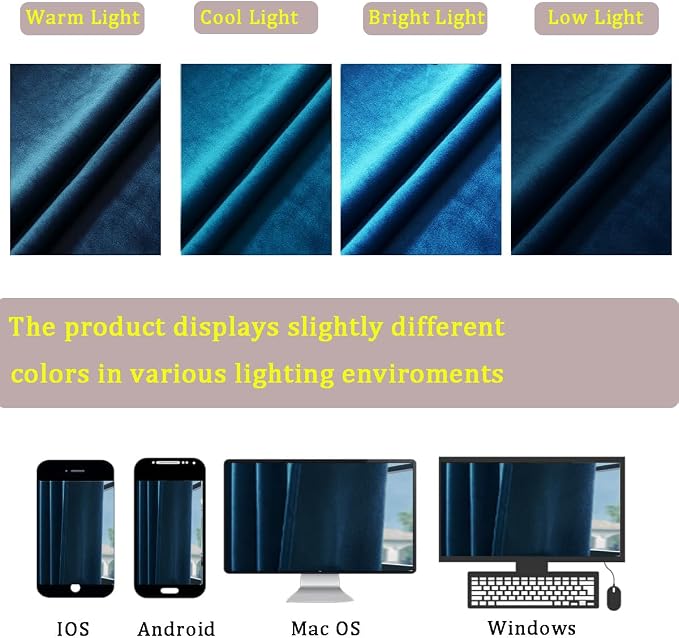 Timeper Dark Blue Velvet Curtains W52 x L84 inches 2 Panels, Back Tab & Rod - Image 7