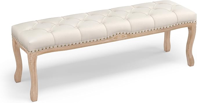 Bedroom Bench, French Vintage Entryway Bench 52.5" Carving Upholstered End of by COZYMAN