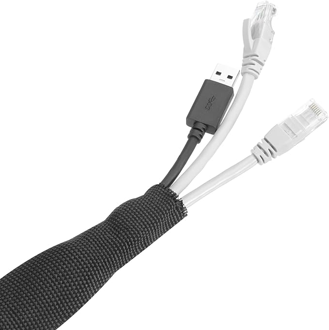 MECCANIXITY Braided Cable Sleeves Heat Shrinkable Fabric Sleeving, 1/4" 33ft Black 2:1 Ratio Heat Shrinkable Cord Protector for Harness Cable, Network Cable Protection, Cable Management