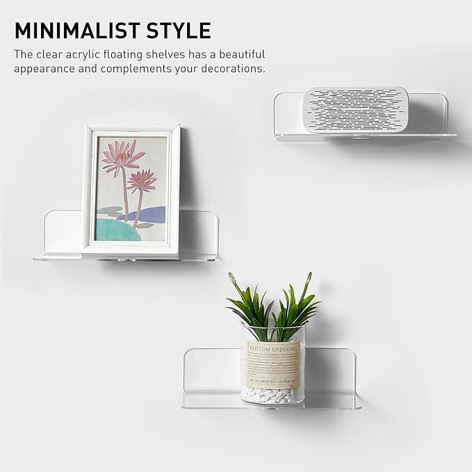OAPRIRE Acrylic Floating Wall Shelves Clear, No Drill, 9 Inch 2 Pack | Strong - Image 6