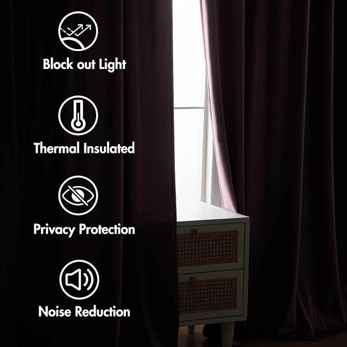 MIULEE Lavender Velvet Pinch Pleat Blackout Curtains W52 X L84 Inches | 2 Panels - Image 6