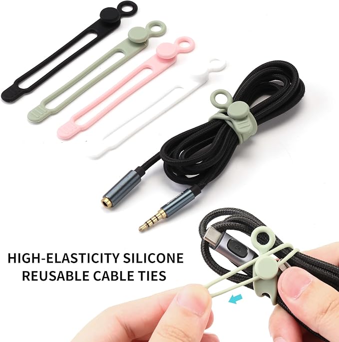 UMUST 20Pcs Silicone Cable Ties, Cable Management Cord Organizer Pink | - Image 3