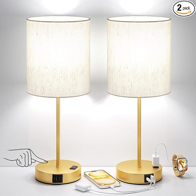 17.6" Gold Touch Lamps for Bedroom Set of 2 by Fenmzeelighting