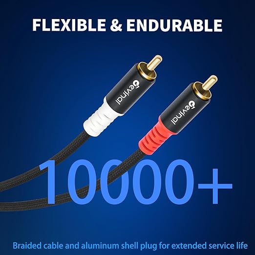 Devinal 25FT RCA Cables, 2RCA to 4RCA Audio Cable, Male Stereo RCA Cord Shielded Braided for Home Theater, HDTV, Amplifiers, Hi-Fi Systems, Car Audio, Speakers