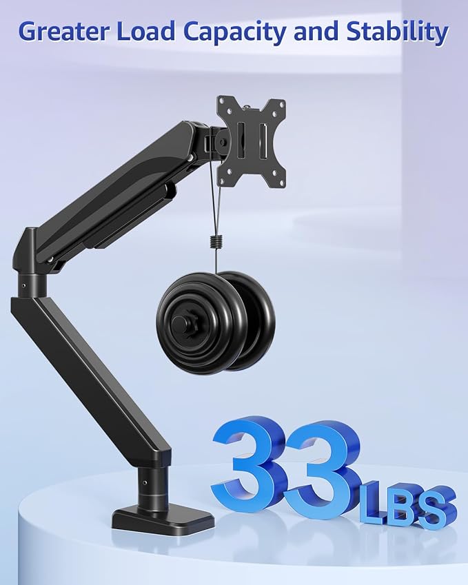 MOUNTUP Heavy Duty Single Monitor Arm for 42 40 39 34 32 27Inch Screens, Monitor Stand for Desk Supports 4.4-33 lbs, Height Adjustable Ultrawide Monitors Mount with C-Clamp & Grommet Base
