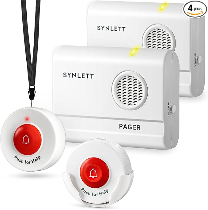 SYNLETT Caregiver Pager Call Button Wireless Call Bell Alert Buttons for Patients Elderly Seniors Home Portable Nurse Call System Bed Alarm Fall Prevention Emergency