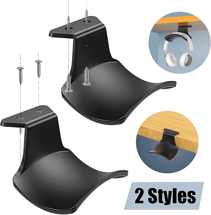 SIROLISA 2-Pack Never Fall Headphone Hooks Hanger Wall Mount, Headset Holder Stand for Universal Gaming Headset Airpods Max Sony Bose Beats, Strong Adhesive by Screws