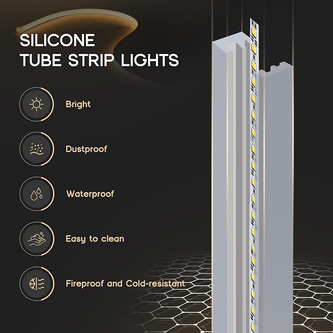 VOEWT LED Strip Lights Yellow 32.8ft 110-120V Neon Rope Lights,Flexible Silicone Outdoor Waterproof Neon Strip Lights for Bedroom,Mirror,Kitchen Cabinet, Living Room,Halloween Decor