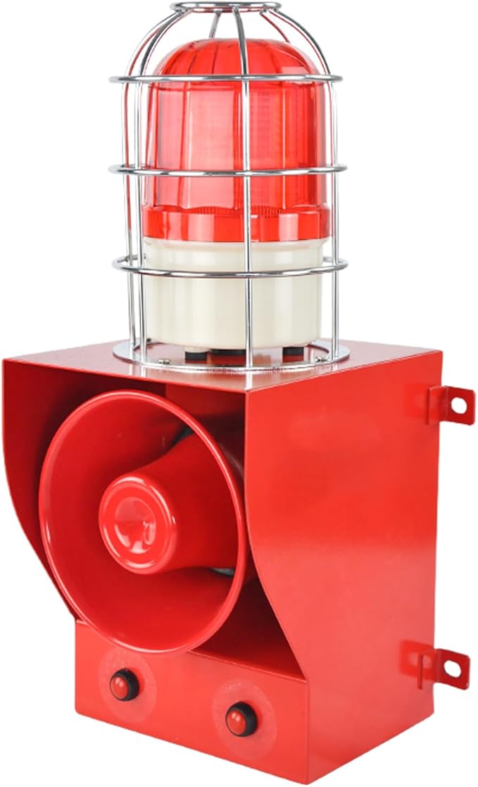 EOKHEOY Alarm Siren Waterproof Indoor/Outdoor Security Emergency Adjustable 130dB Loudest Sirens with Beacon Light Protective Net Plug for Factory, Office, Warehouse, School AC110-120V