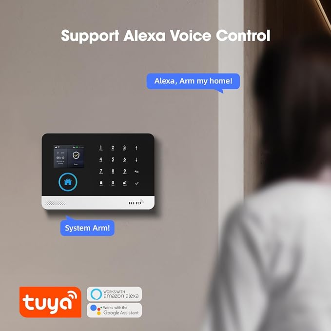 LWOHSI Home Security Alarm System,Wireless 4G/WiFi Home Security Systems with Door/Window Sensor,Tuya APP Alerts,24/7 Professional Monitoring,Work with Alexa and Google,DIY Customized Installation