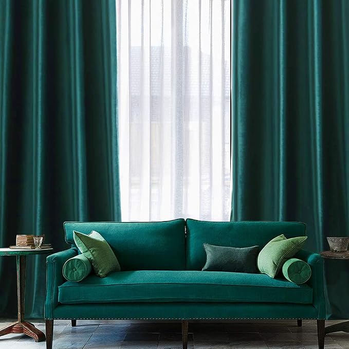 MIULEE Velvet Curtains Christmas Dark Green 52 x 63 Inch Length Set of 2 | - Image 6