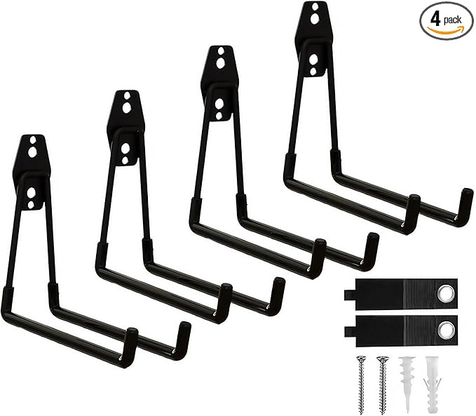 CRXCRC Garage Hooks, 4 Pack 7.7inch Large Square Wall Hooks for Hanging Heavy Duty Ladders, Bikes, Tools Ideal for Garage, Garden, Basement Utility Room Storage (Black)