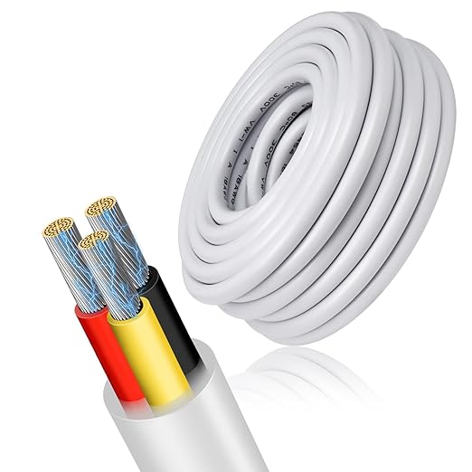 20 Gauge 3 Conductor Electrical Wire, 49.2FT Low Voltage 20/3 Tinned Copper Stranded 3 Wire Cable, 20 AWG White Flexible Extension Power Cord for Automotive, LED Lamp, Outdoor Landscape Lighting Etc