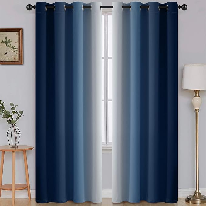 SimpleHome Ombre Blue to Grey White Curtains by SimpleHome