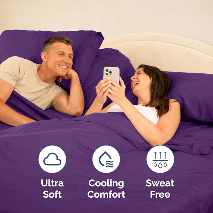 Split Head King Sheet Set – 4 Piece Flex Split Top King Sheets for Adjustable Beds - Fits 14” to 16" Mattress w/ Deep Pockets - Soft, Breathable & Cooling - Luxury Bedding and Wrinkle Free - Purple