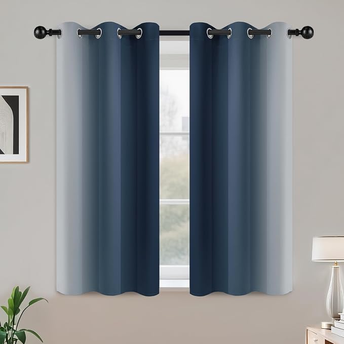 COSVIYA Grommet Room Darkening Ombre Navy Blue Curtains W42xL45 inch | Navy and - Image 2
