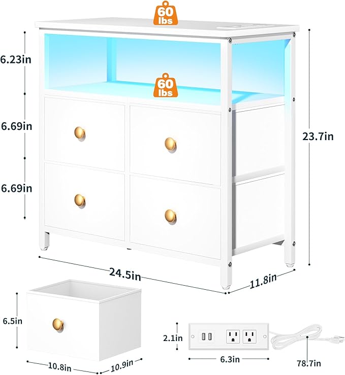 Yoobure Night Stand with Charge Station, Nightstand with 4 Drawers Bedside Table - Image 3