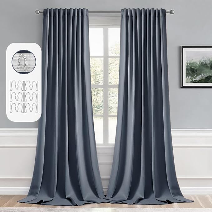 MIULEE Stone Blue Back Tab Blackout Curtains 52x102 Inch Long 2 Panels Set | by MIULEE