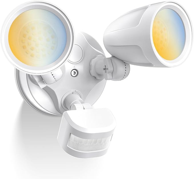 ALUSSO Motion Sensor Outdoor Lights Metal Heads, 30W Flood Lights Outdoor 3600LM, 3 Modes Dusk to Dawn/Auto/On Time, 3000K 4000K 6500K Adjustable, Hardwired Security Light ETL Listed, White 1PC