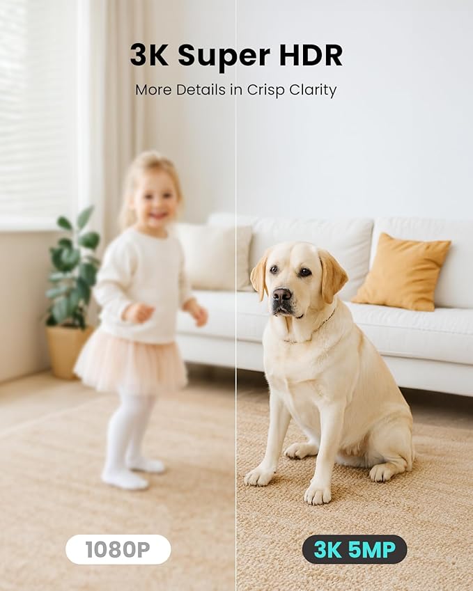CAMSTRO 3K Indoor Security Camera,360°PTZ Home Baby/Pet Monitor,Auto Tracking,5MP Night Vision,2.4/5GHz WiFi,Motion & Sound Detection,2-Way Audio,SD Card/Cloud Storage,Works with Alexa,No Monthly Fee