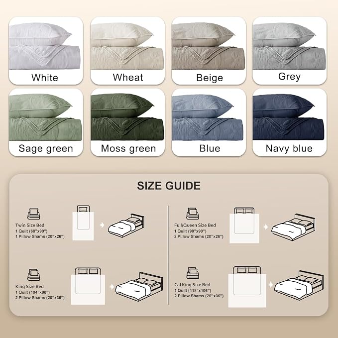 B2EVER Beige Damask Quilt Queen Size Bedding Sets - Image 7