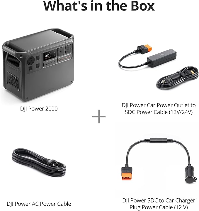 DJI Power 2000 Portable Power Station, 2048Wh LFP Battery, Compact Size, 3000W Stable Output, 0-80% Recharge in 55 Mins, Car Charging, Camping & RVs, Road Trip, Off-Grid