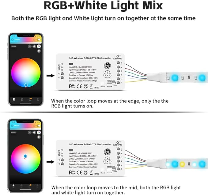 GLEDOPTO ZigBee 3.0 RGBCCT LED Strip Controller Pro RGB Color and Warm White Cold White Light Mix PWM Dimming Smart Phone App Voice Control Work with Hub Bridge (ZigBee Hub Required)