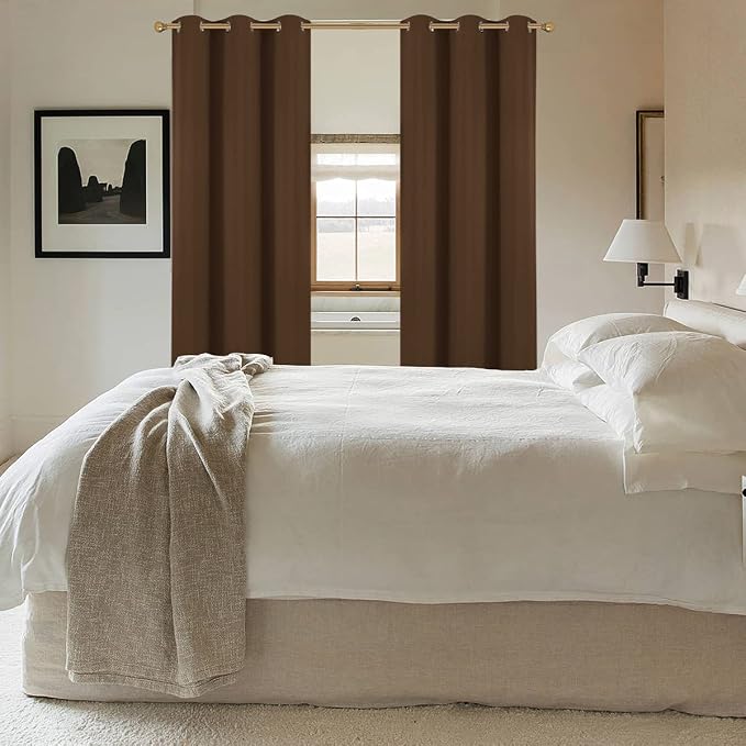 Diraysid Chocolate Brown Grommet Blackout Curtains - Image 2