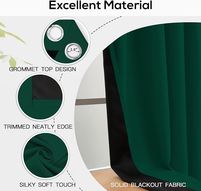 Yakamok Emerald Green Blackout Curtains 90 inches - Image 4